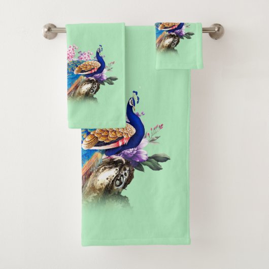 Royal Blue Peackock Bath-handdoekset Bad Handdoek (Insitu)