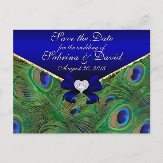 Royal Blue Peacock Enregistrer la date Carte posta (Devant)