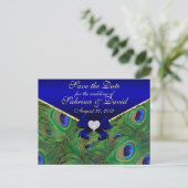 Royal Blue Peacock Enregistrer la date Carte posta (Debout devant)