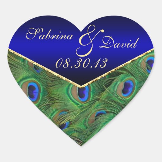 Royal Blue Peacock Envelope Seal Hart Sticker (Voorkant)