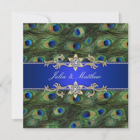 Royal Blue Peacock Faire-part de mariage (Devant)
