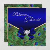 Royal Blue Peacock Faire-part de mariage (Devant / Derrière)