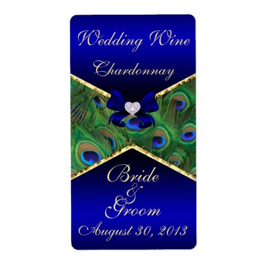 Royal Blue Peacock Mariage Vin Étiquette (Devant)