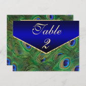 Royal Blue Peacock Table Number Kaart (Voorkant / Achterkant)