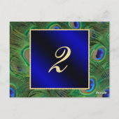 Royal Blue Peacock Table Number Kaart (Achterkant)