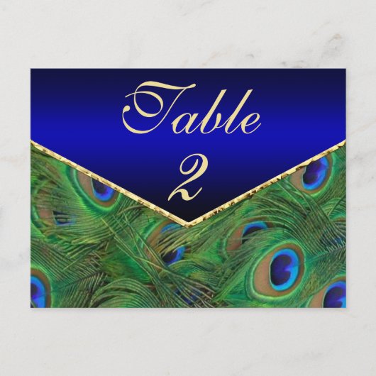 Royal Blue Peacock Table Number Kaart (Voorkant)