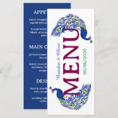 Royal Blue Peacock Wedding Flat Menu (Voorkant / Achterkant)