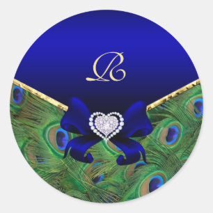 Royal Blue Peacock Wedding Gift Seal Ronde Sticker