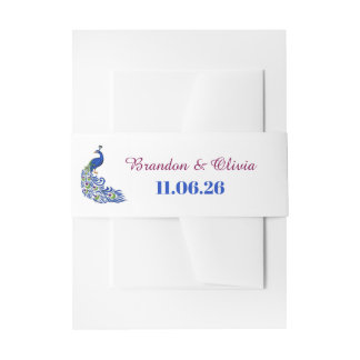 Royal Blue Peacock Wedding Invitation Belly Band Uitnodigingen Wikkel