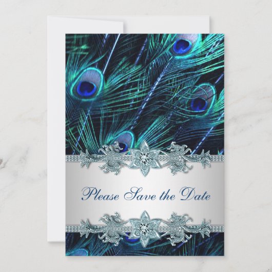 Royal Blue Peacock Wedding Save the Date (Voorkant)