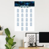 Royal Blue Peacock Wedding Seating Chart Poster (Thuiskantoor)