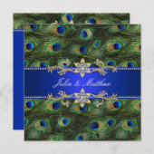 Royal Blue Peacock Wedding Uitnodiging (Voorkant / Achterkant)