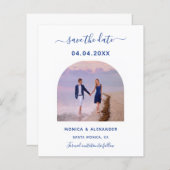 Royal blue photo mariage Enregistrer la carte Date (Devant / Derrière)