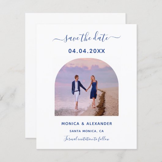 Royal blue photo mariage Enregistrer la carte Date (Devant / Derrière)