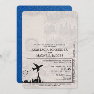Royal Blue Poland Passport Wedding Invitation Kaart