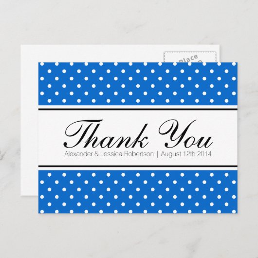Royal blue polka dot bruiloft dank u briefkaarten (Voorkant / Achterkant)