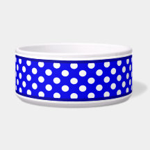 Royal Blue Polka Dot Pattern Ceramic Dog Bowl
