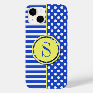 Royal Blue Polka Dots en Stripes-Monogram STaylor Case-Mate iPhone 14 Hoesje