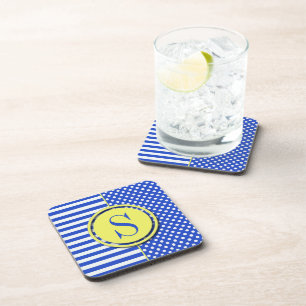 Royal Blue Polka Dots en Stripes-Monogram STaylor Drankjes Onderzetter