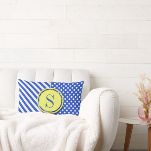 Royal Blue Polka Dots en Stripes-Monogram STaylor Kussen