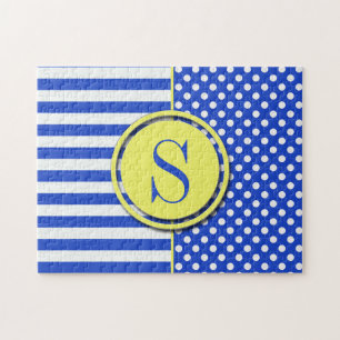 Royal Blue Polka Dots en Stripes-Monogram STaylor Legpuzzel