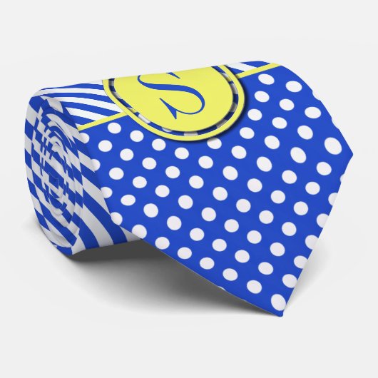 Royal Blue Polka Dots en Stripes-Monogram STaylor Stropdas (Opgerold)