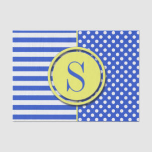 Royal Blue Polka Dots en Stripes-Monogram STaylor Tissuepapier