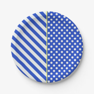 Royal Blue Polka Dots en Stripes van Shirley Taylo Papieren Bordje