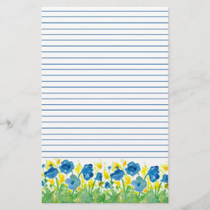 Royal Blue Poppy Waterverf Flowers, gelijnd Briefpapier