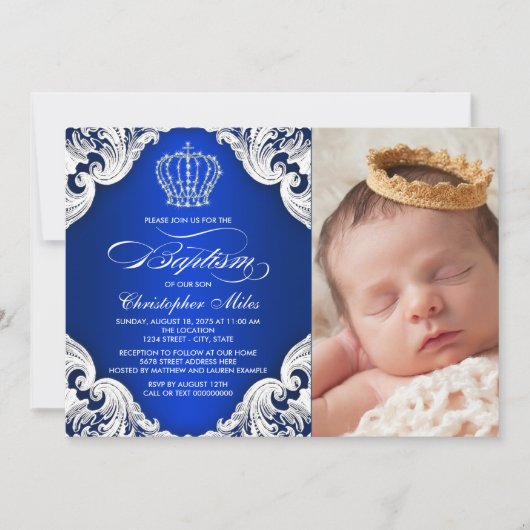 Royal Blue Prince Baptême Invitations (Devant)
