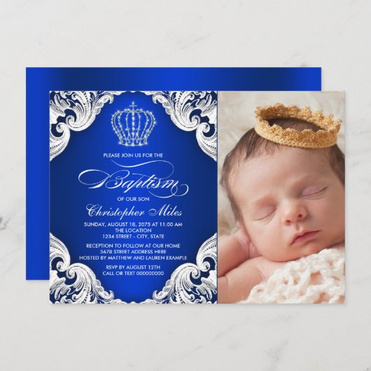 Royal Blue Prince Baptême Invitations (Devant / Derrière)