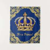 Royal Blue Prince Crown Baby shower Achtergrond Wandkleed (Voorkant)