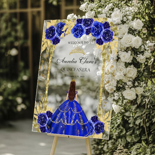 Royal Blue Princess Floral Quinceañera Anniversair