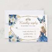 Royal Blue Prinses Floral Sweet 16 RSVP-kaarten RSVP Kaartje (Voorkant)