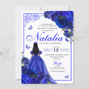 Royal Blue Prinses & Vlinders Quinceañera Kaart