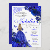 Royal Blue Prinses & Vlinders Quinceañera Kaart (Voorkant / Achterkant)