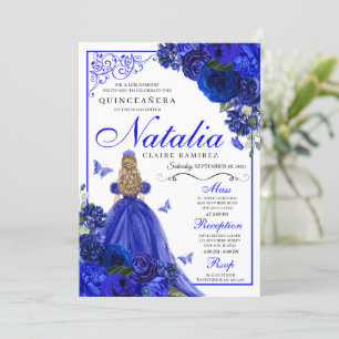 Royal Blue Prinses & Vlinders Quinceañera Kaart