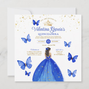 Royal Blue Quinceañera 15 Anos Butterfly Verjaarda Kaart