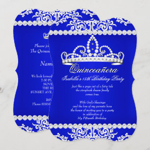 Royal Blue Quinceanera 15th Birthday Party Tiara Kaart