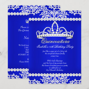 Royal Blue Quinceanera 15th Birthday Party Tiara Kaart