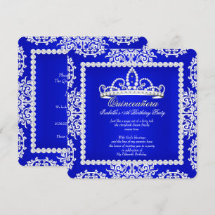 Royal Blue Quinceanera 15th Birthday Party Tiara Kaart