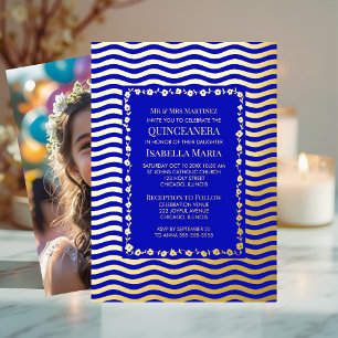 Royal Blue Quinceañera Invitation Glam Sparkle Amu