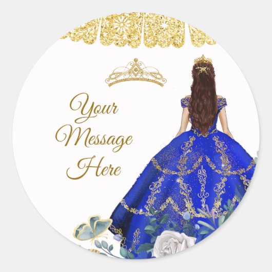 Royal Blue Quinceañera Uw bericht hier Ronde Sticker (Voorkant)