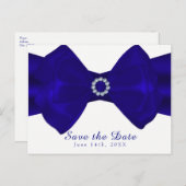 Royal Blue Ribbon & Diamonds Save the Date Elegant Aankondigingskaart (Voorkant / Achterkant)