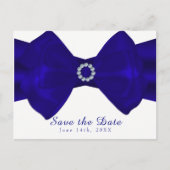 Royal Blue Ribbon & Diamonds Save the Date Elegant Aankondigingskaart (Voorkant)