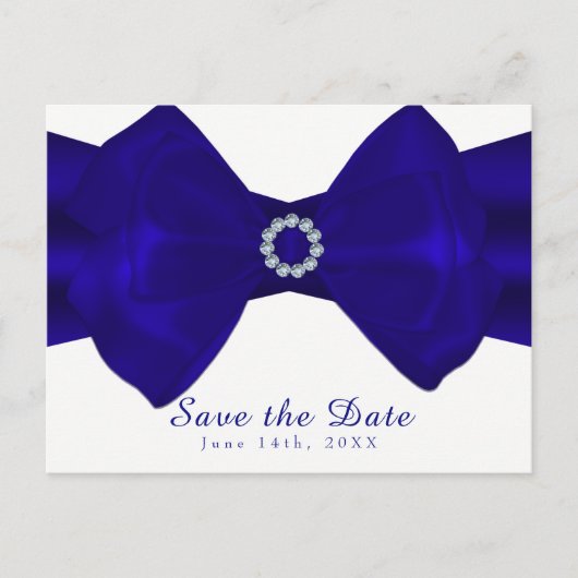 Royal Blue Ribbon & Diamonds Save the Date Elegant Aankondigingskaart (Voorkant)