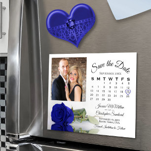Royal Blue Roos Calendar & Photo Save Date Magnet Magnetische Uitnodiging
