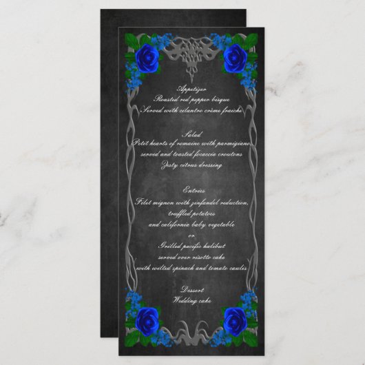 Royal Blue Roos Chalk Board Fall Wedding Menu Kaar (Voorkant / Achterkant)