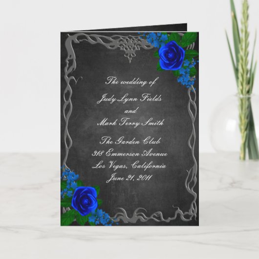Royal Blue Roos Chalk Board Fall Wedding Programme Bedankkaart (Voorkant)