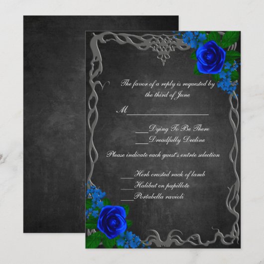 Royal Blue Roos Chalk Board Fall Wedding Response Kaart (Voorkant / Achterkant)